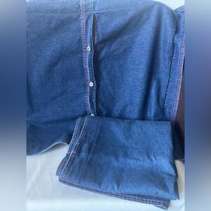 Ralph Lauren TWO 2 Blue Denim Red Stitching Button Close Standard Pillow Cases